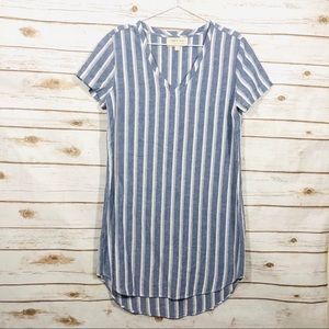 Cloth & Stone Blue Striped Linen Blend Dress
